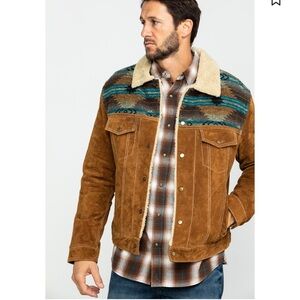 NEW Scully Rodeo Men’s Aztec Boar Suede Jean Sherpa Buttonup Jacket Brown 3XL
